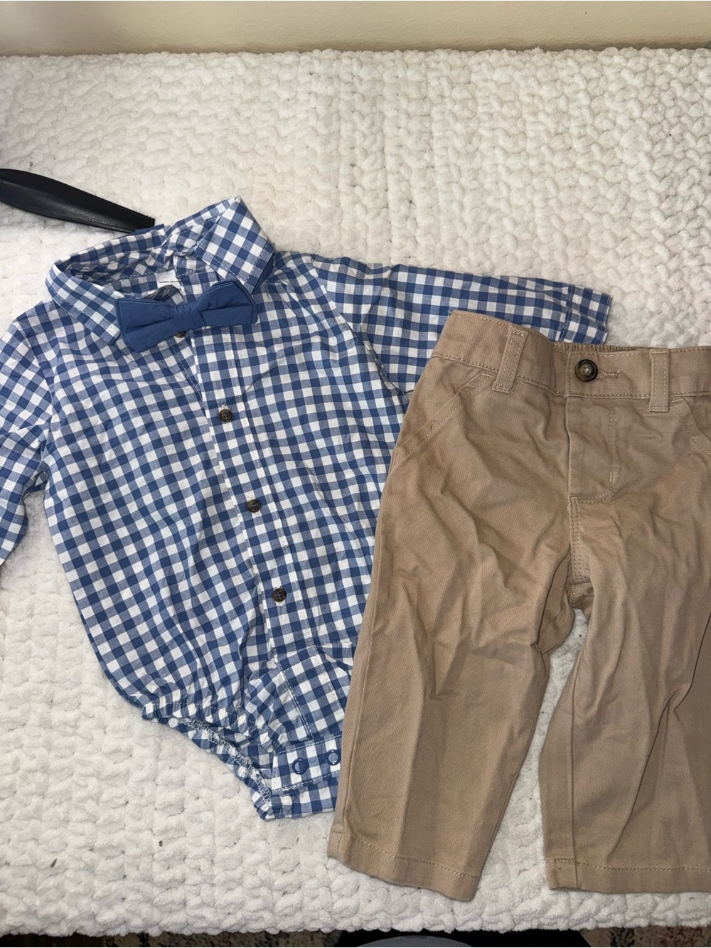 Carter's Blue Gingham Button-Down Onesie with Khaki Pants